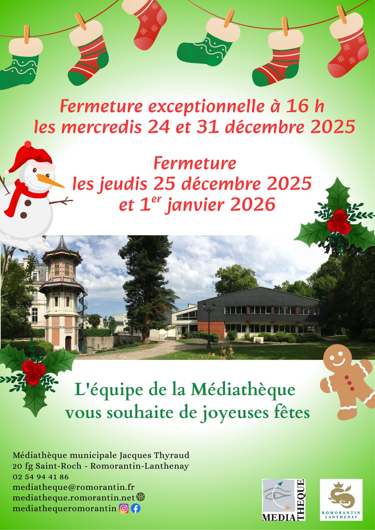 Fermeture exceptionnelle à 16h les 24 et 31 décembre 2025